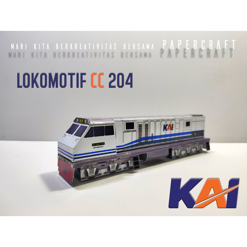 3D Papercraft Kereta Api Indonesia Lokomotif CC 204 Pola Kertas DIY