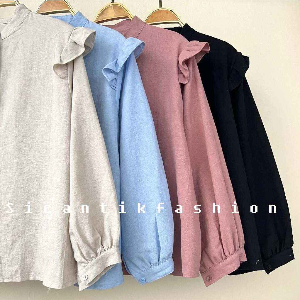 Blouse Wanita Linen Premium / Kemeja Polos Linen Lengan Panjang