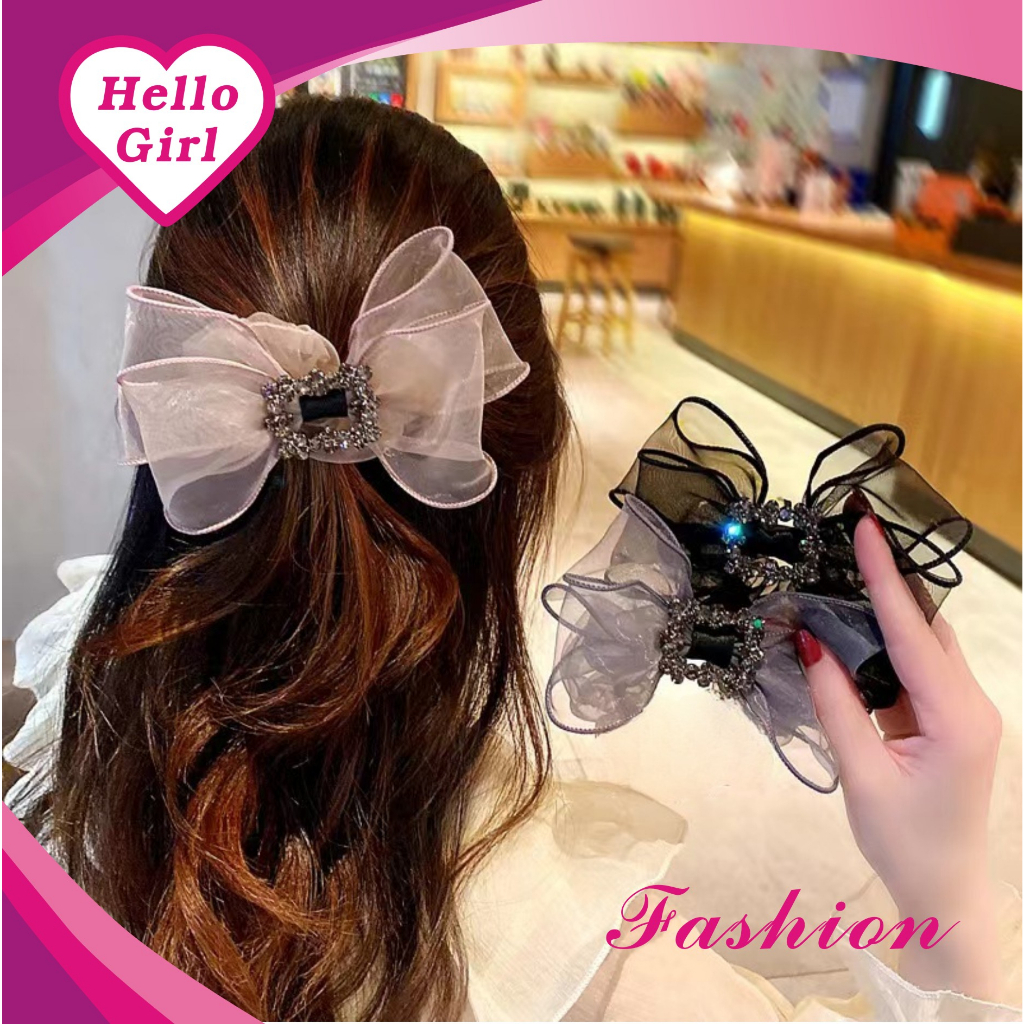 (Hello Girl)F241Jepit Rambut Wanita Pita Motif Polos Permata Import