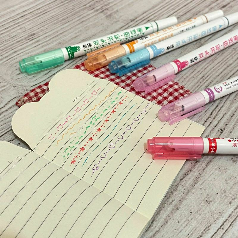 

2 in 1 Linear Pen versi 2 kode JM - 7707 Pulpen warna warni dengan roll stamp gambar lucu unik kekinian