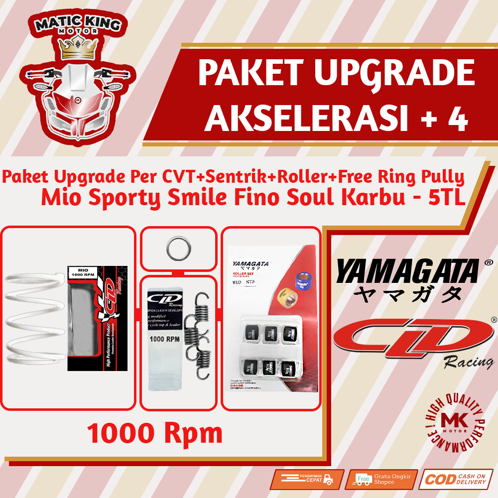 Paket Upgrade Per CVT + Sentrik + Roller Yamaha Mio Sporty Smile J Soul GT M3 S Z Fazzio Lexi X Ride Fino Freego 110/115/125 YAMAGATA CLD 1000/1500 RPM