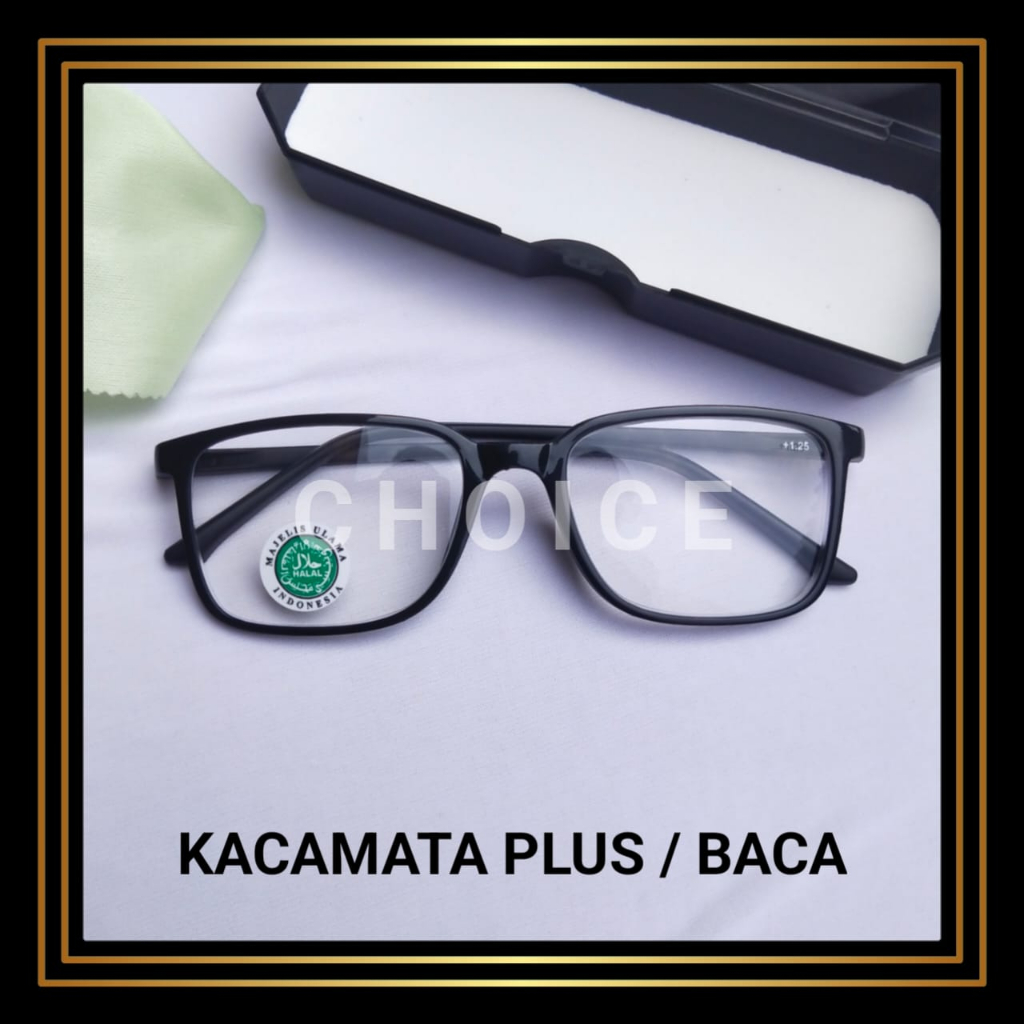 KACAMATA BACA( + )PLUS MODEL KOTAK UNISEX FREEBOX DAN LAP UKURAN +0.50 S/D +3.00