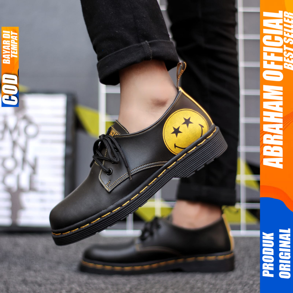 Sepatu Formal Docmart Low Boot Pantofel Kerja Hitam Pria Abraham