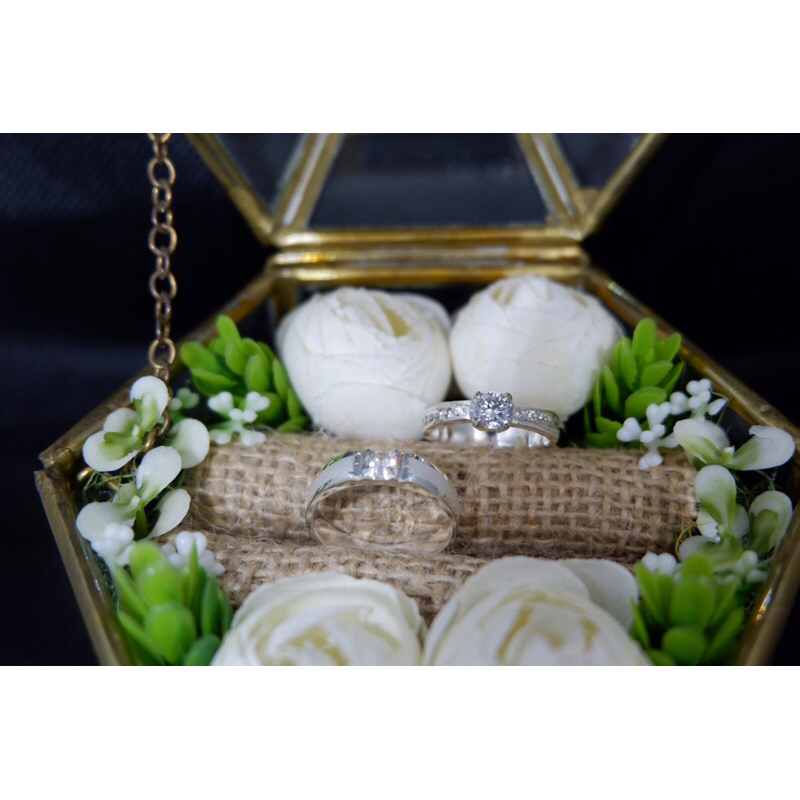 Cincin Pasangan Tunangan Lamaran Couple Silver Perak Model Mahkota Free Kotak Cincin