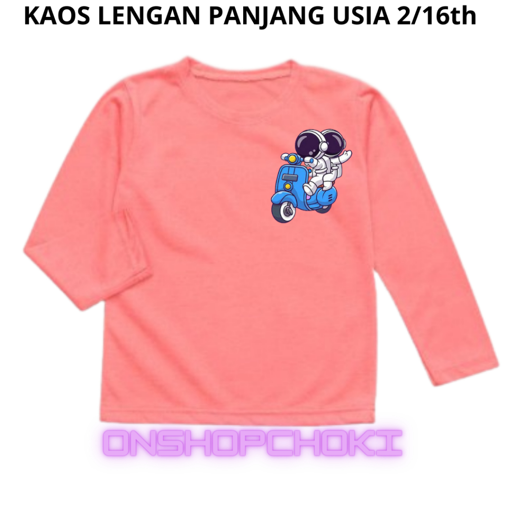 Kaos Anak Anak Lengan Panjang Gambar Astronot Unisex Cowok Cewek Usia 2-16th Kaos oblong anak lengan panjang