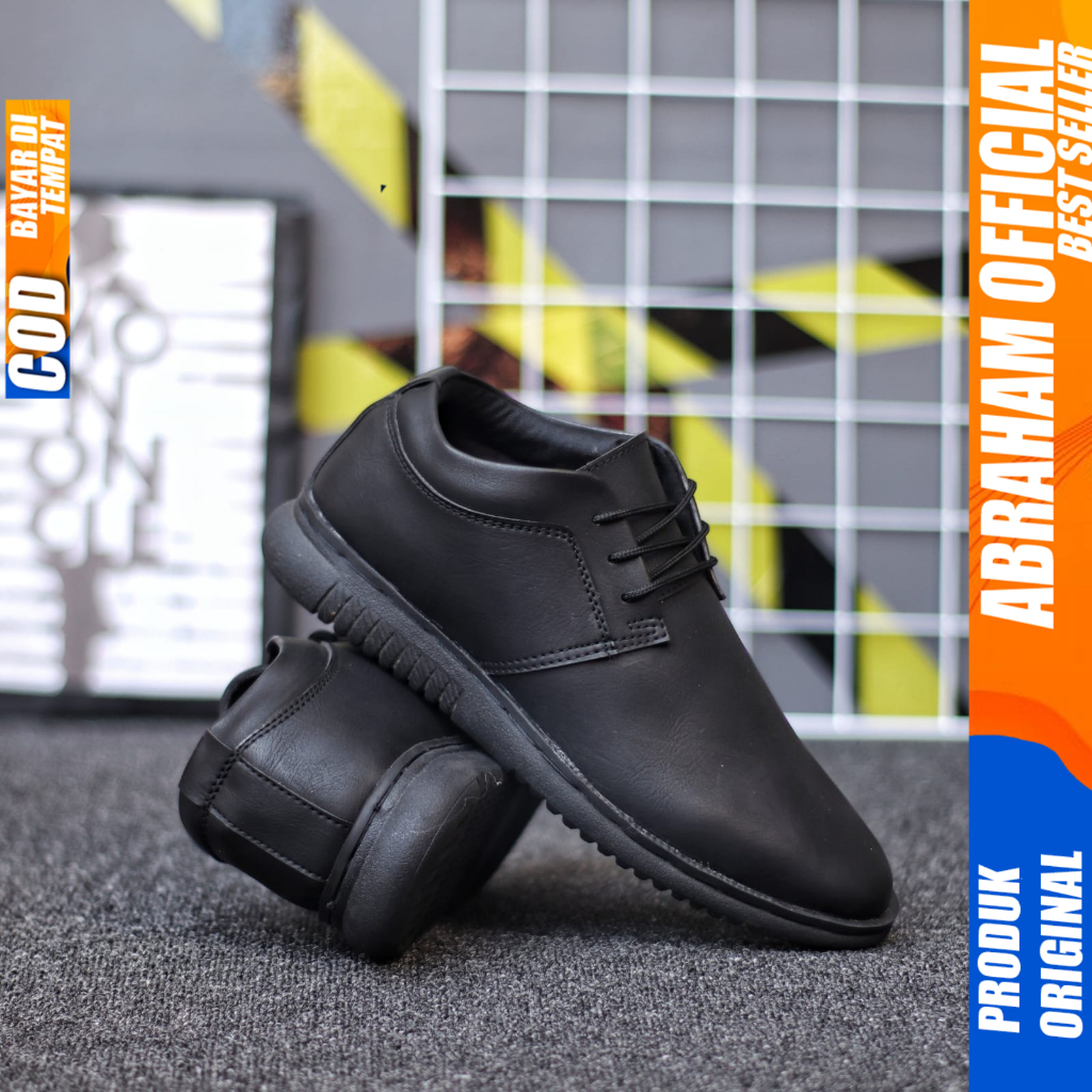 Sepatu Formal Pantofel Casual Kerja Hitam Pria Abraham