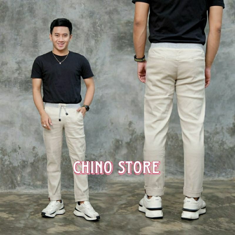 [KAIN MELAR] CELANA CHINOS PANJANG KARET PINGGANG RIP KOLOR