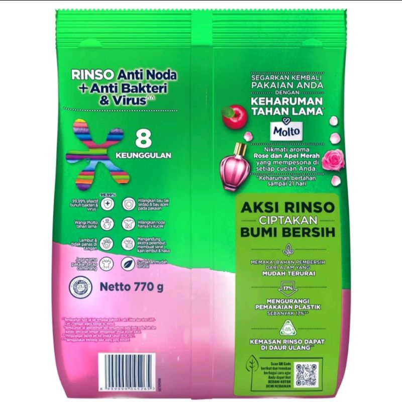 RINSO MOLTO BUBUK ROSE FRESH 770 GRAM / DETERJEN / DETERGEN