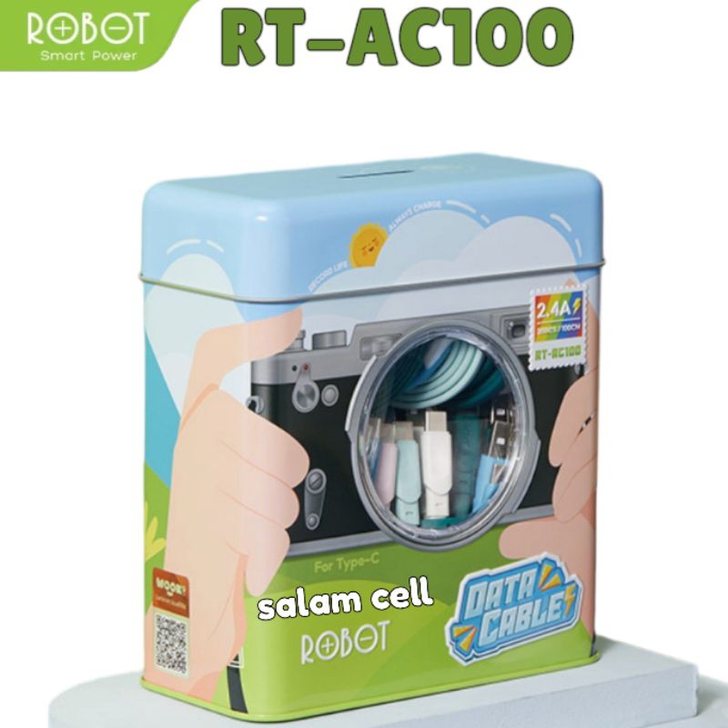 Kabel Data Type-C ROBOT RT-AC100 2,4A Full Colour 1Toples isi 30pcs Original Garansi