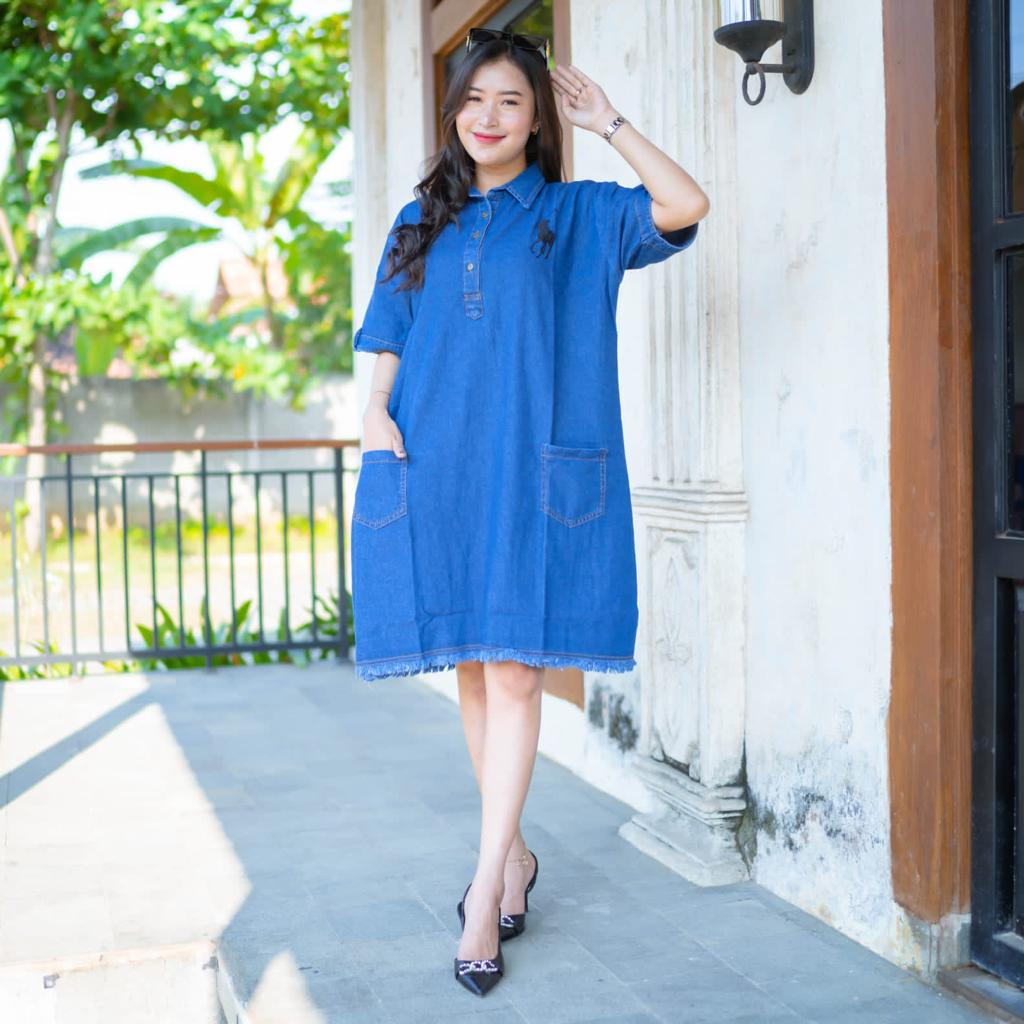 Tunik Jeans Jumbo Wanita Terbaru Lengan Panjang Pendek