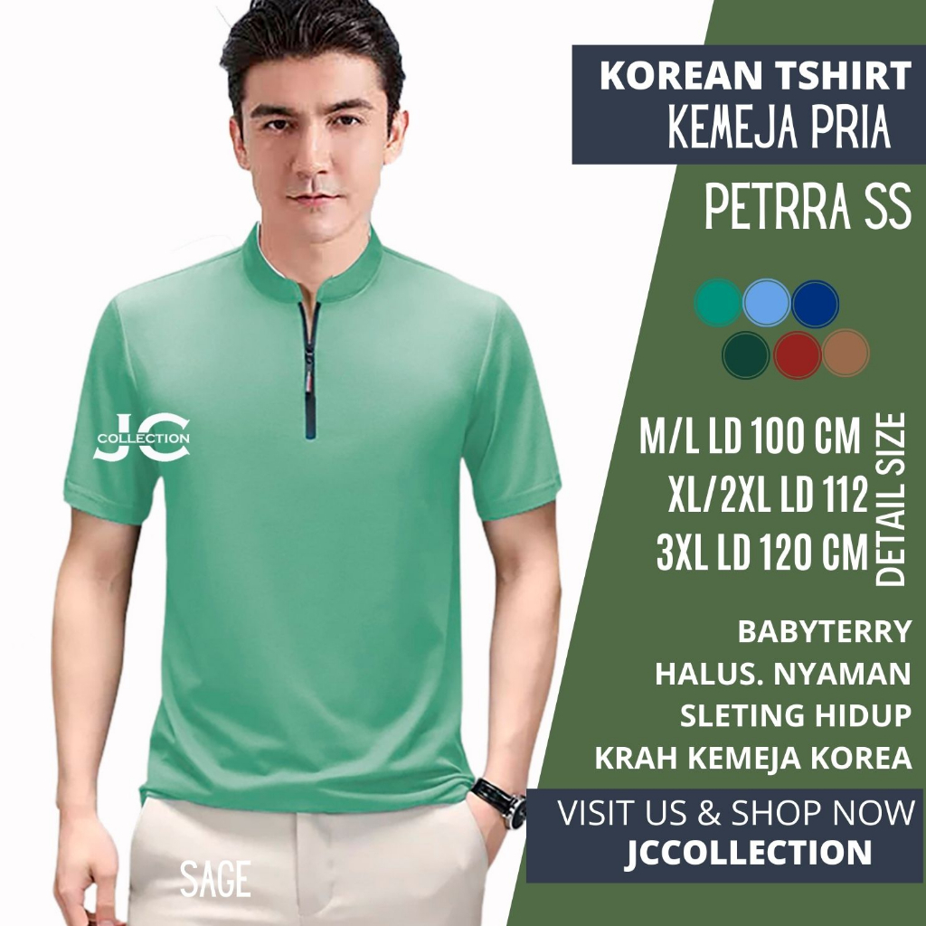 Kaos Lengan pendek Pria Gaya Korea variasi Seleting Petrra SS JCCollections