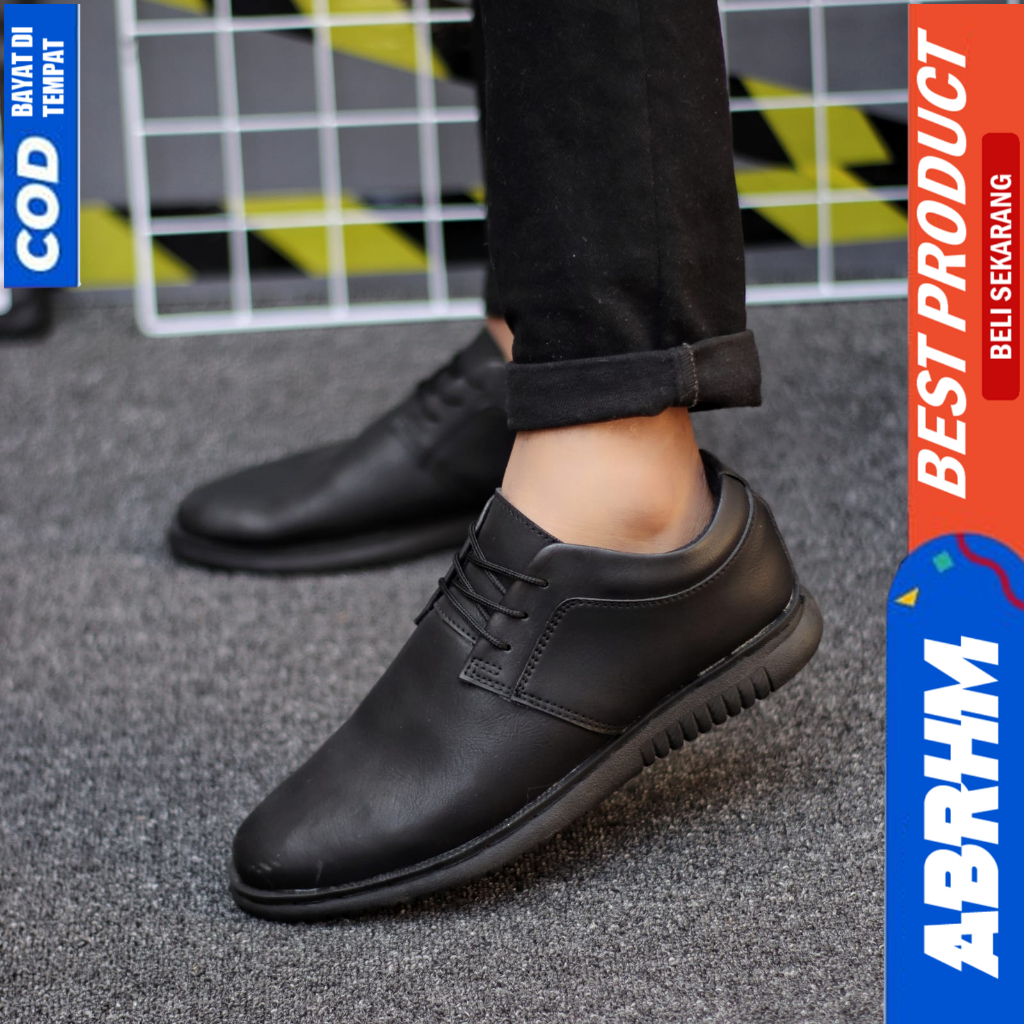 ABRHM Sepatu Formal Pantofel Hitam Casual Kerja Pria