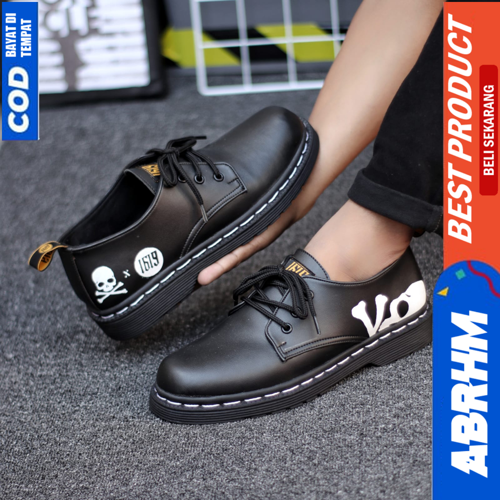 ABRHM Sepatu Formal Pantofel Docmart Low Boot Kerja Hitam Pria