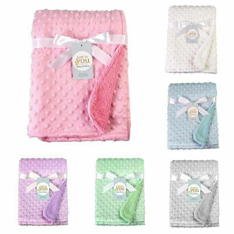 Selimut Bayi Fleece Bubble Minky Dot  102x76cm Warna Polos | Baby Blanket Newborn