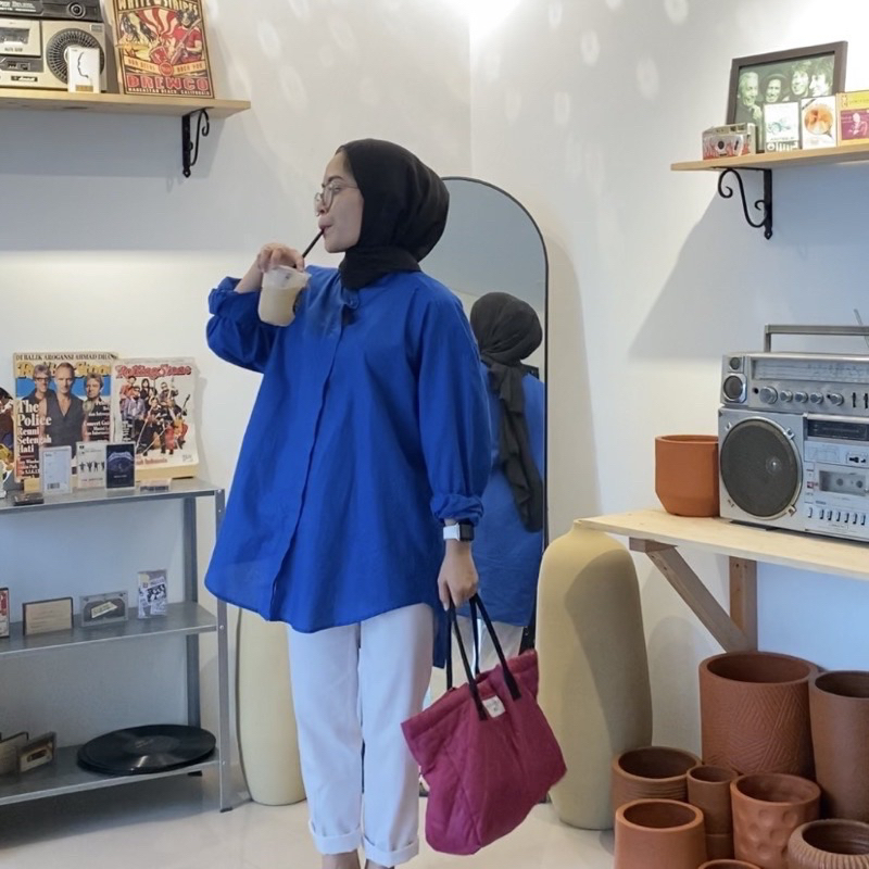 Gia Blouse Rempel Poplin Oversize / Baju Atasan Kemeja Wanita