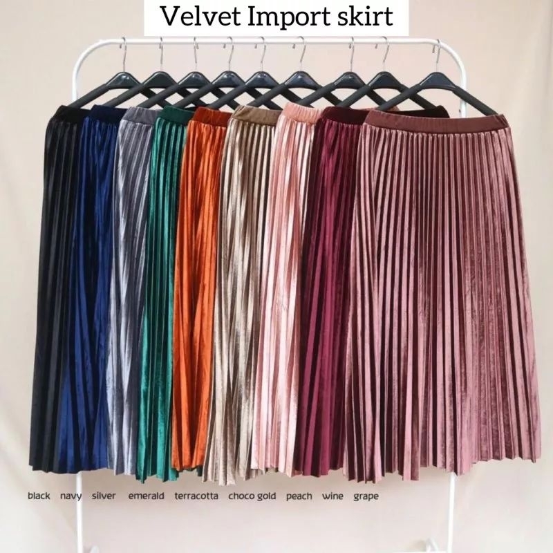 Rok Panjang Plisket Bludru Velvet Premium