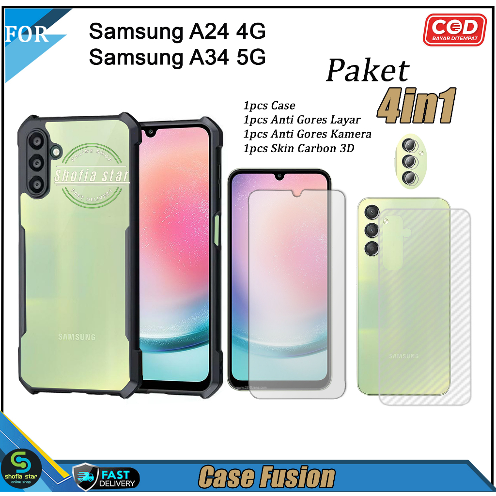 Paket 4in1 Case Samsung A24 4G A34 5G A54 5G Softcase Fusion Shockproof Transparan Casing