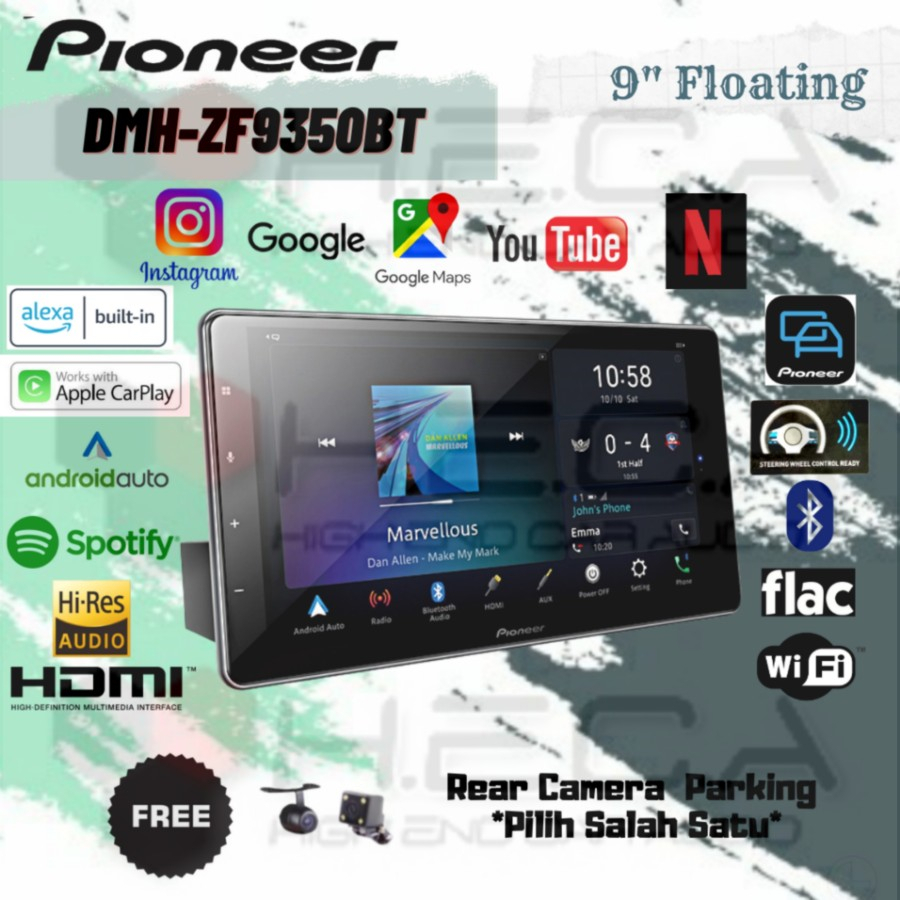 Pioneer DMH-ZF9350BT Floating Head Unit 9" Inch Single Din + Camera