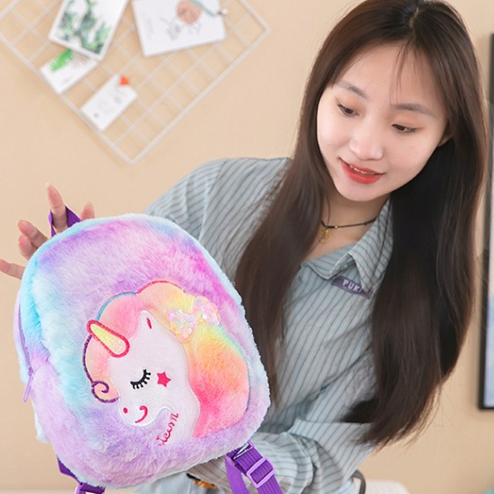 T&amp;Y Tas Ransel Anak TK Paud karakter Unicorn Tas Sekolah Anak Model Bulu Halus Ransel Unicorn Berkualitas Import