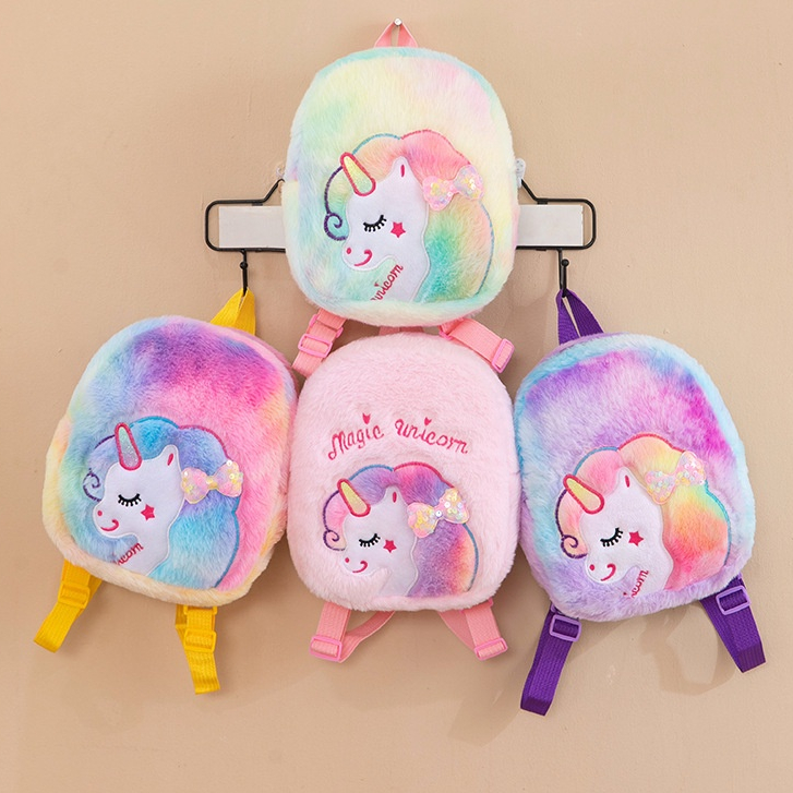 T&amp;Y Tas Ransel Anak TK Paud karakter Unicorn Tas Sekolah Anak Model Bulu Halus Ransel Unicorn Berkualitas Import