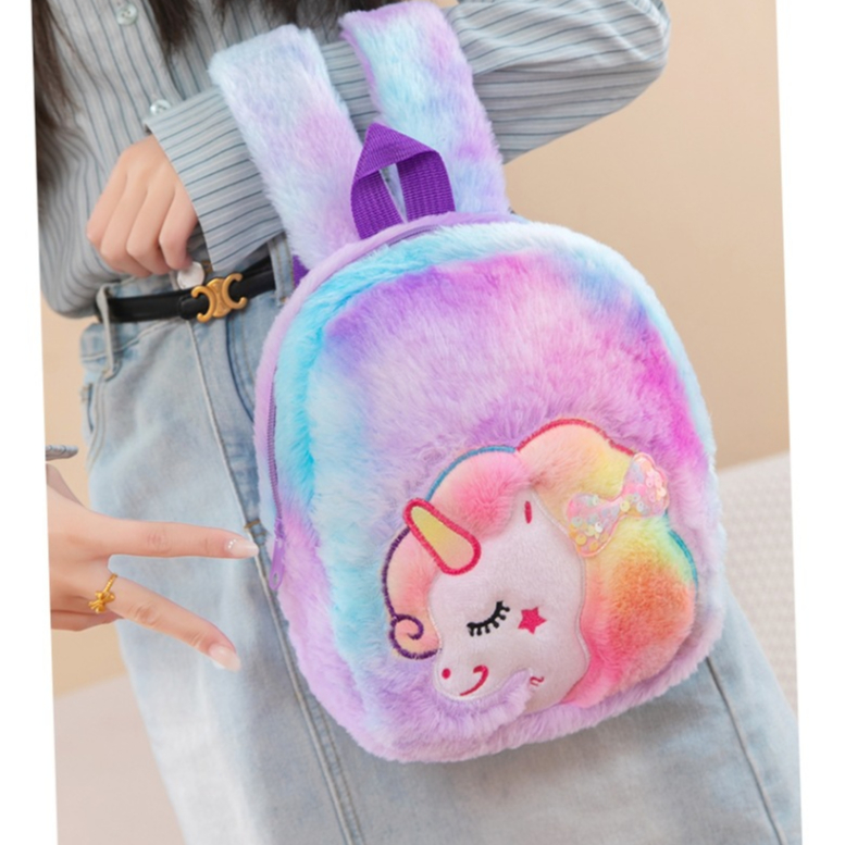 T&amp;Y Tas Ransel Anak TK Paud karakter Unicorn Tas Sekolah Anak Model Bulu Halus Ransel Unicorn Berkualitas Import