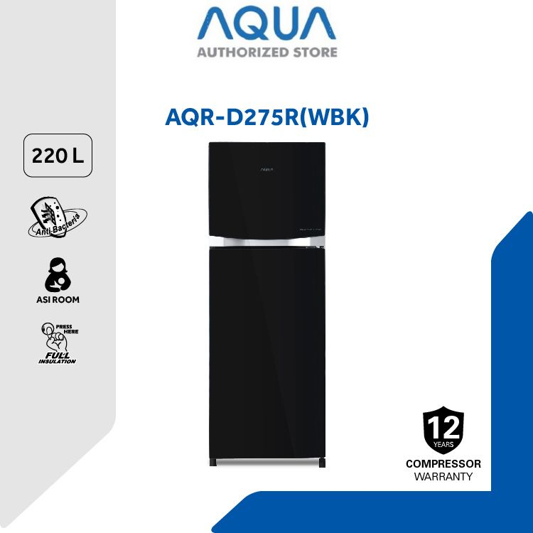 Kulkas Aqua 2 Pintu Inverter Glass Door 223 Liter AQR-D275R WBK