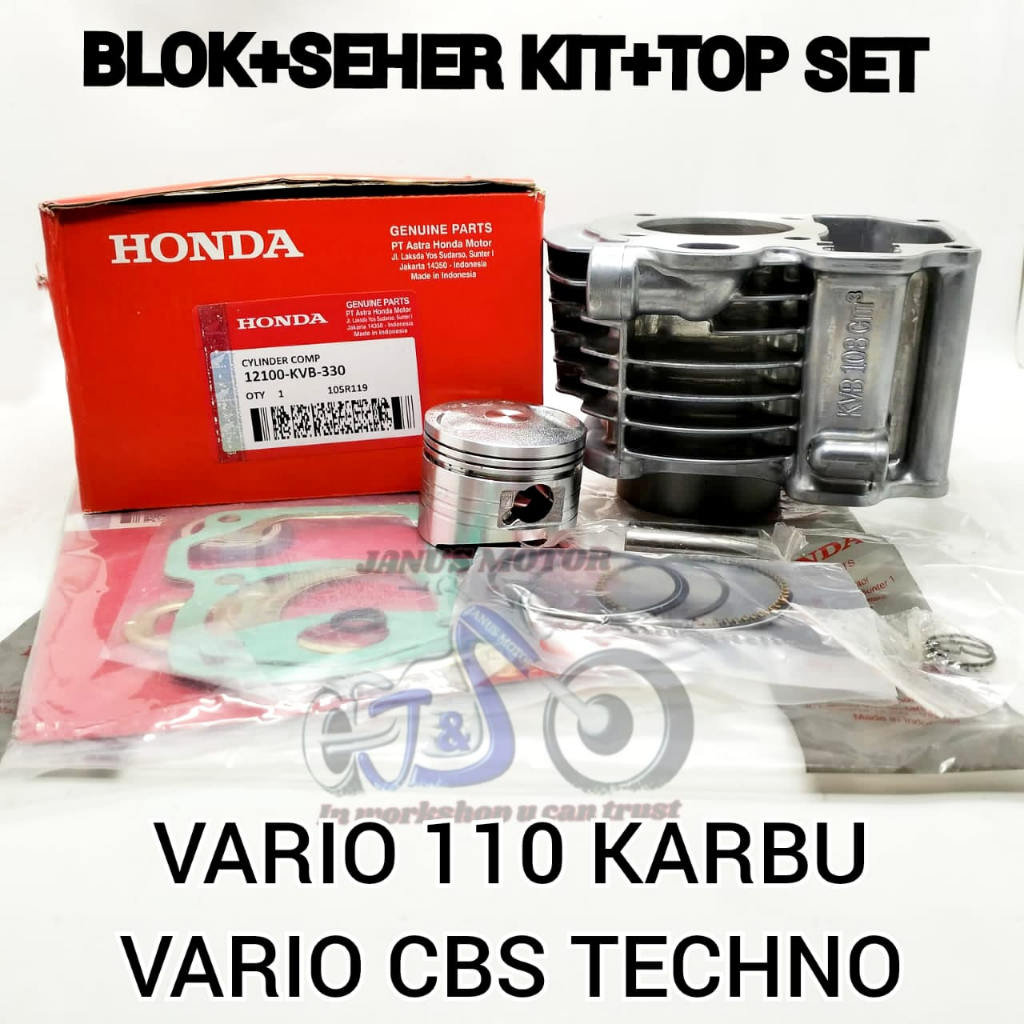 Blok seher + Piston kit + Top set Vario 110 karbu CBS TECHNO pertama Honda KVB Kualitas sangat bagus