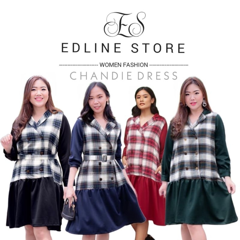 Chandie Dress-Dress Flanel wanita  oversize Jumbo ld 115 cm By Momelca