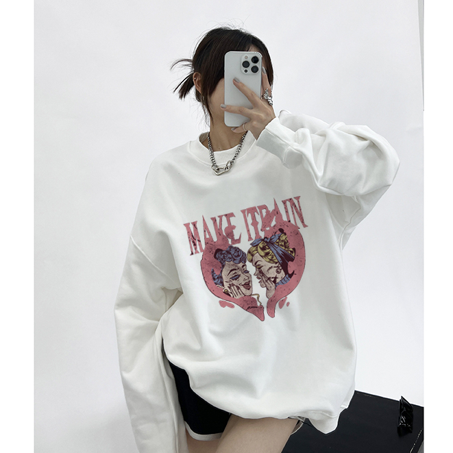 sweter wanita kekinian vintage cartoon graffiti print sweter basic lengan panjang sweater korean style