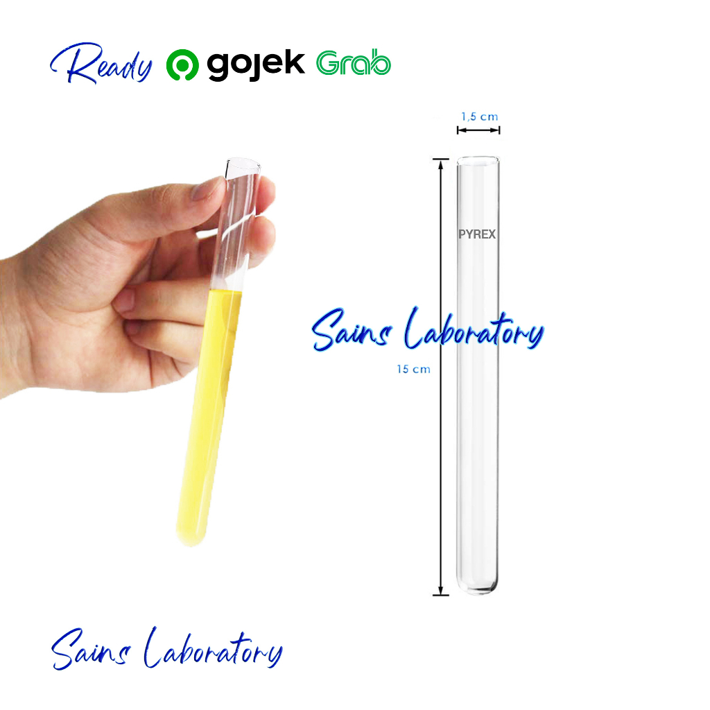 Tabung Reaksi Pyrex Kaca Test Tube Glass 15 x 150 mm Silinder Clynder Transparan Original Laboratori