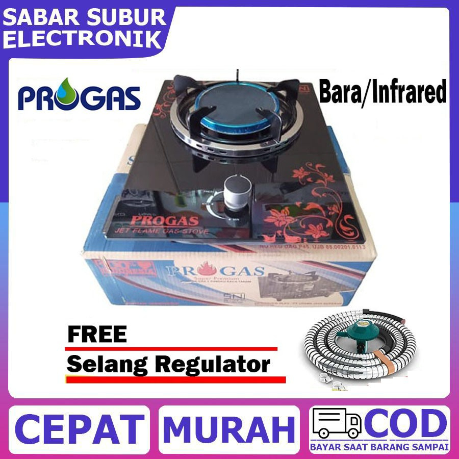 Kompor Gas Kaca Progas 1 Tungku Kompor Kaca Bara/Infrared