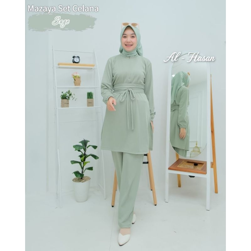 MAZAYA SET CEL TUNIK BY AL HASAN//Set Cel Al Hasan//Set Celana//Set Wanita