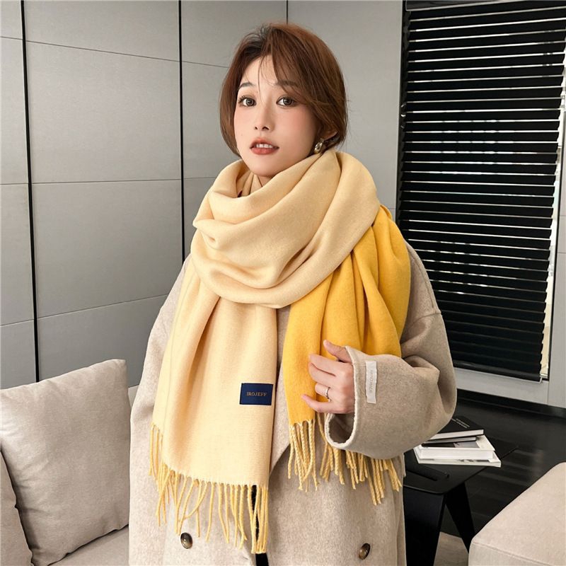 NEW Syal Cashmere Korea Warna Polos 2 sisi/double-sided two-color tassel shawl scarf