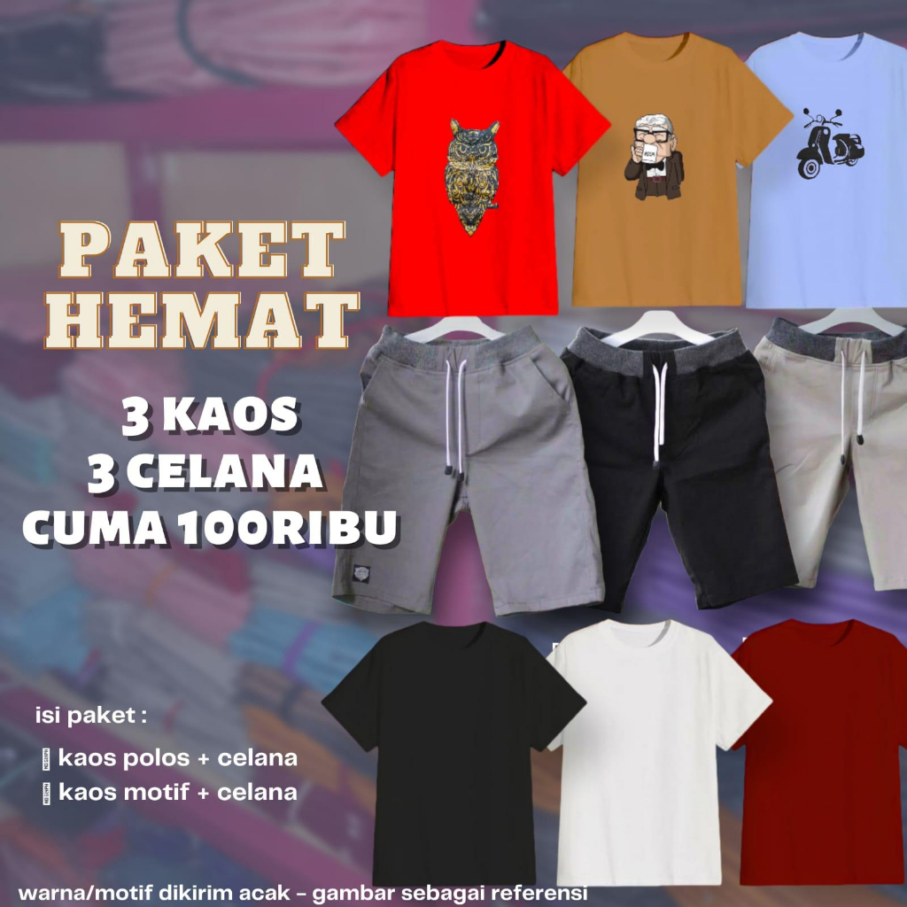 100RIBU DAPAT 3 CELANA PENDEK + 3 KAOS OBLONG