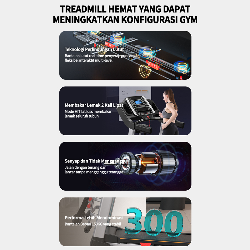 3.0 HP Treadmill Listrik Lipat Rumah / Treadmill Gym / Alat Fitness Treadmill Elektrik Gym