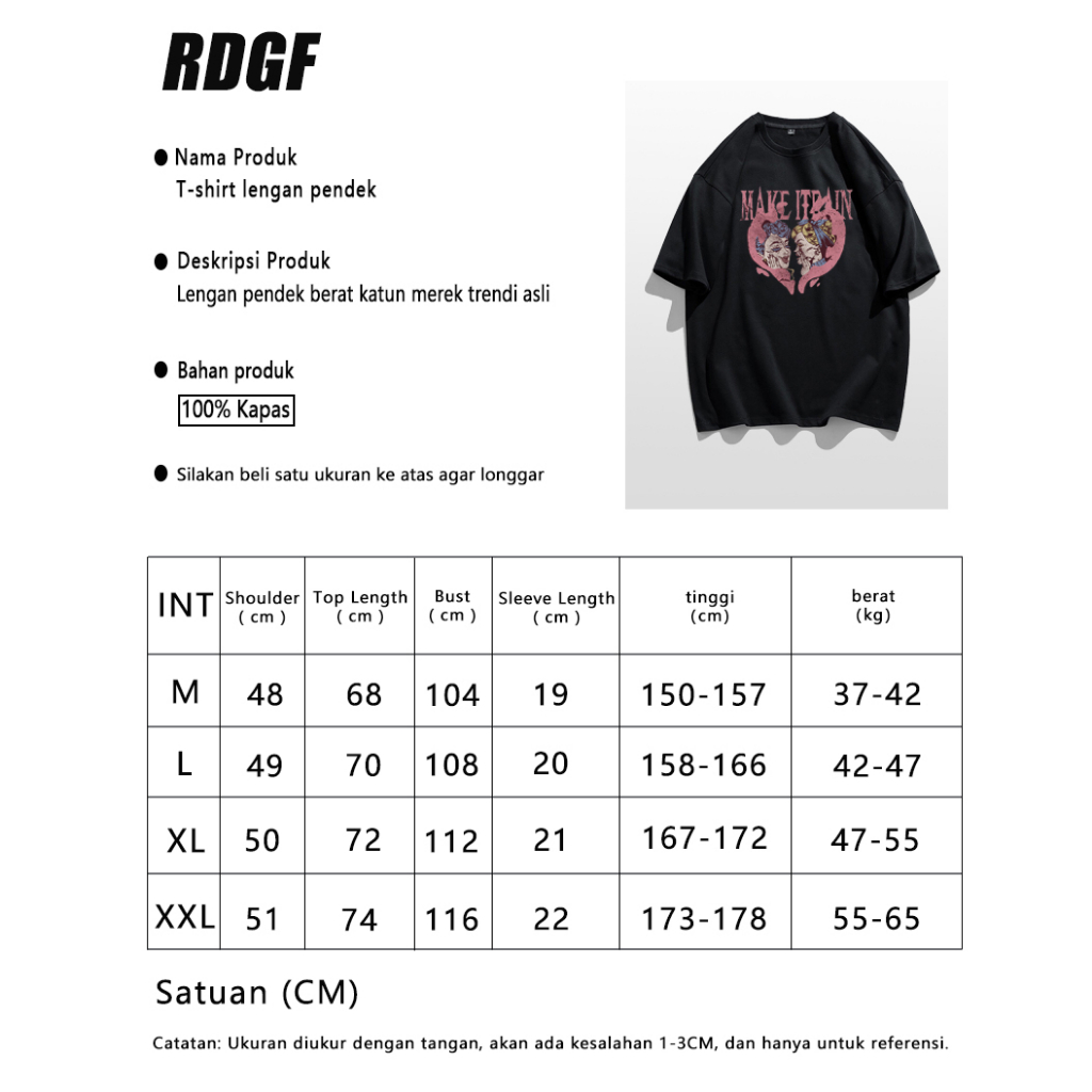 RDGF kemeja leher bulat kaos cowok keren T-shirt dalam bentuk hati kaos hitam  kaos pria xxl/A0355