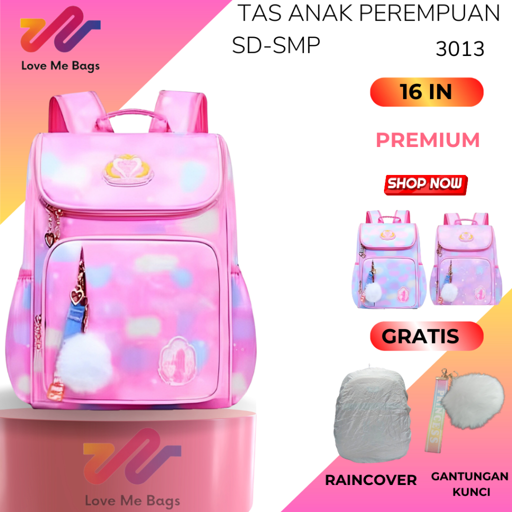 LMB Tas Sekolah Anak Perempuan SD Import Anti Air Model Rainbow cantik