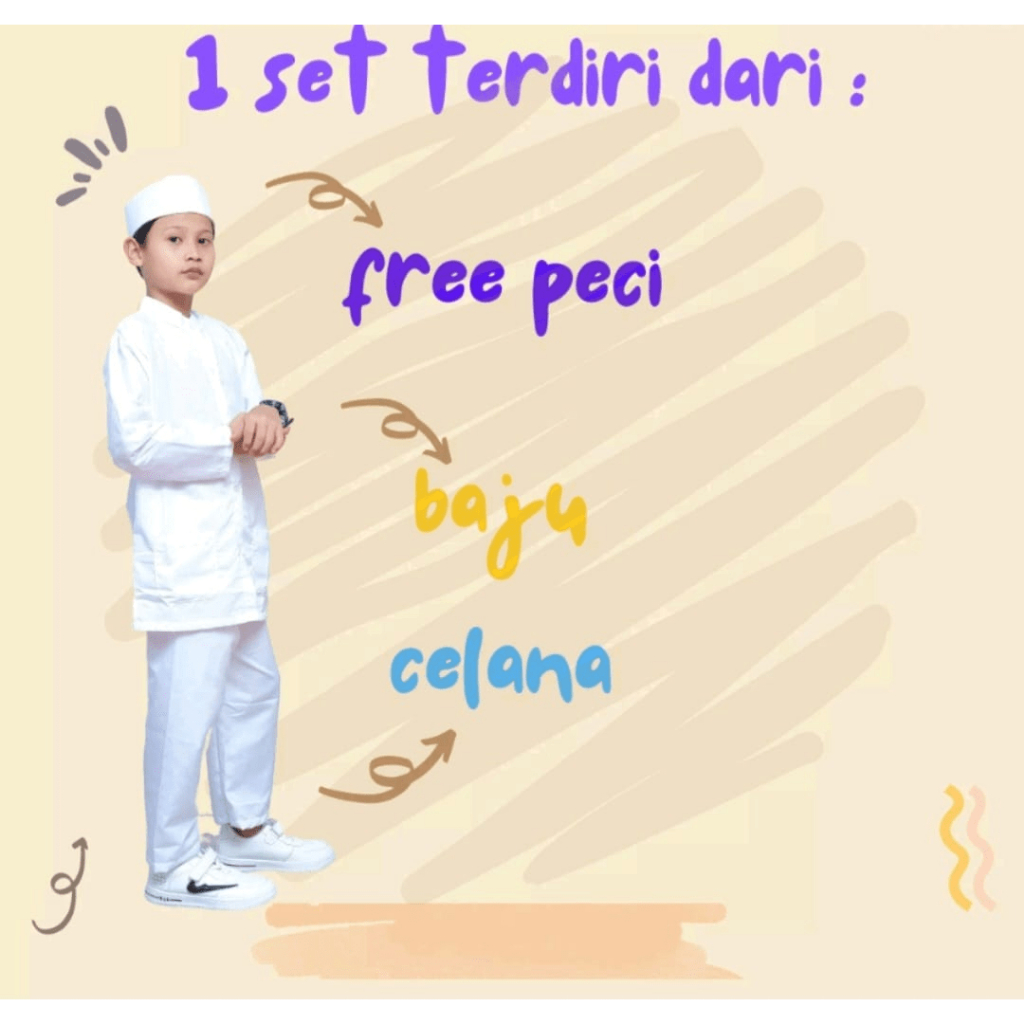 KOKO ANAK 2 SAMPAI 11 TAHUN BAJU MANASIK HAJI ANAK STELAN NGAJI BONUS PECI COD BAYAR DI TEMPAT