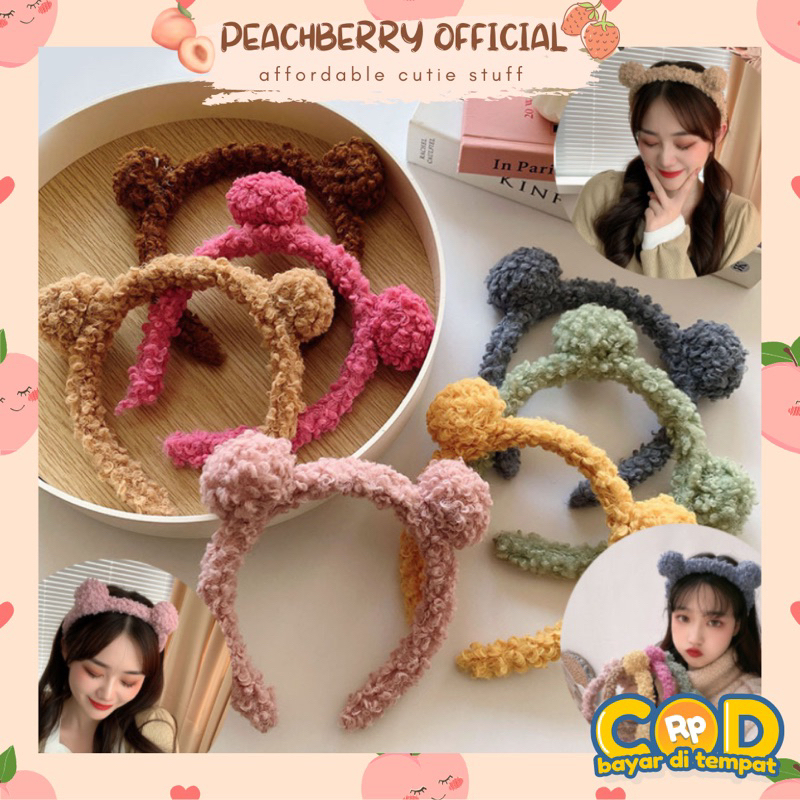 Bando Karakter Telinga Beruang Bear Bulu Korea Kekinian Bandana Bando Handuk Aksesoris Rambut Murah Import