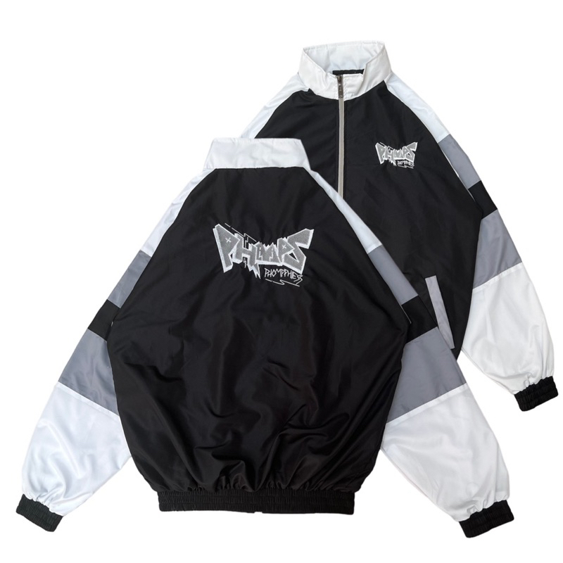 PHOMPPHIESS Jacket Retro Hitam Jaket Sport Pria Wanita