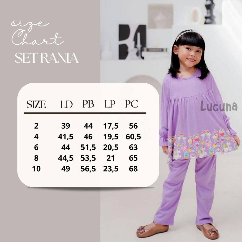 SET RANIA BY LUCUNA 3-7 Tahun Setelan Anak Perempuan Setelan Panjang Muslim