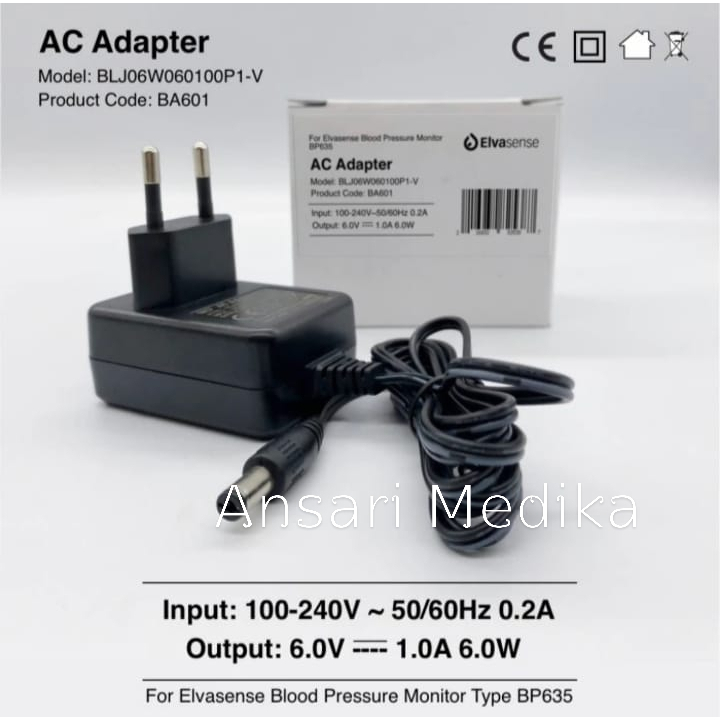 Adaptor Elvasense BA601 A - Adaptor Tensimeter Elvasene BP635 AC Adapter Elvasense Adaptor