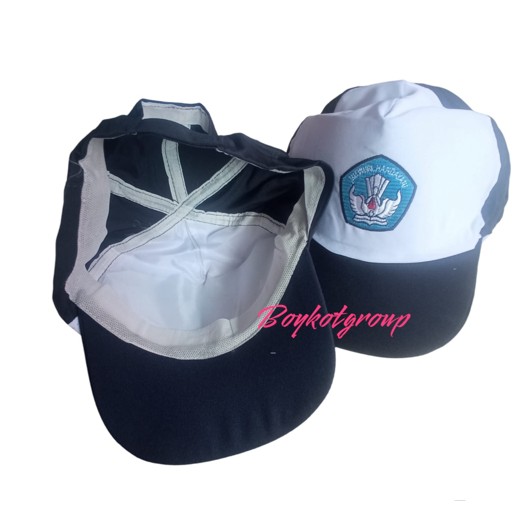 topi smp putih biru bordir biru bahan drill tebal