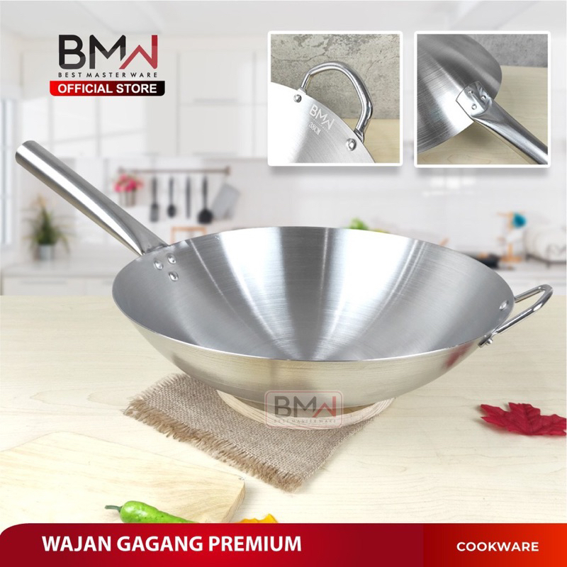 WAJAN PENGGORENGAN GAGANG STAINLESS PREMIUM- KUALI WOK PAN PENGGORENGAN - KUALI ANTI LENGKET TEBAL KUALITAS PREMIUM