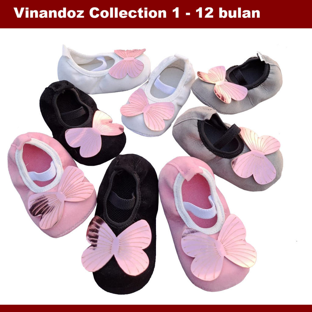 VINANDOZ PRP10 Sepatu baby bayi prewalker 1_12 bulan motif Pita Kupu kupu bahan bulu lembut