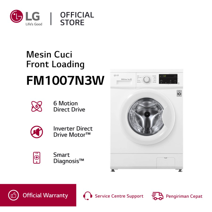 LG FM1007N3W Mesin Cuci Front Loading 7KG-SmartThinQ dengan WiFi