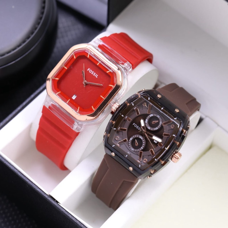 (Grosir)Jam Tangan Wanita Kado Paket Hemat Jam buy1 Get 1 Hp Crono 1+Hp Casual Tanggal Aktif Strap Rubber/Karet(Terima Cod)Dikirim Jakarta)Super Murah