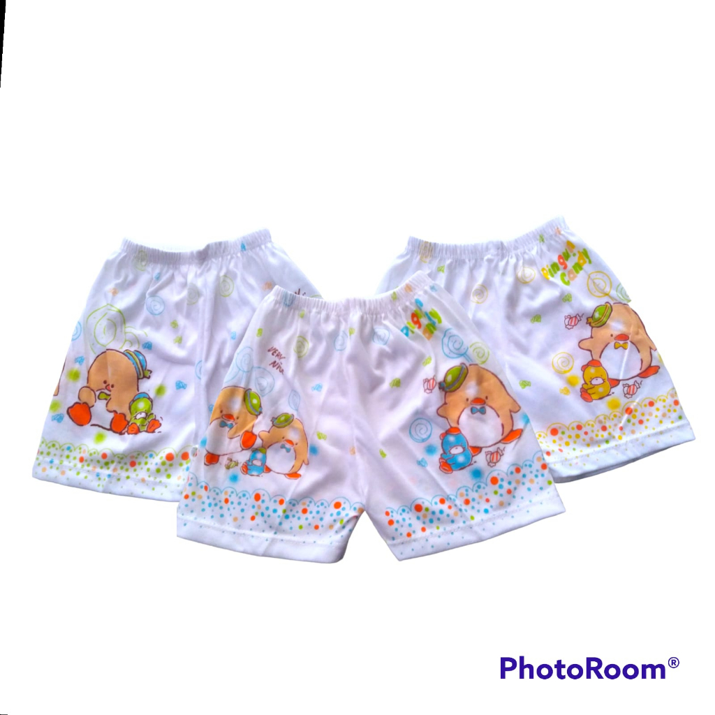 Celana Pendek Bayi Katun Kotak Putih Motif Sablon Usia 6 Bulan Sd 2 Tahun