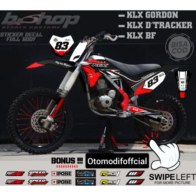 Stiker decal trail klx gordon dtracker bf merah putih 83 motif terbaru supermoto