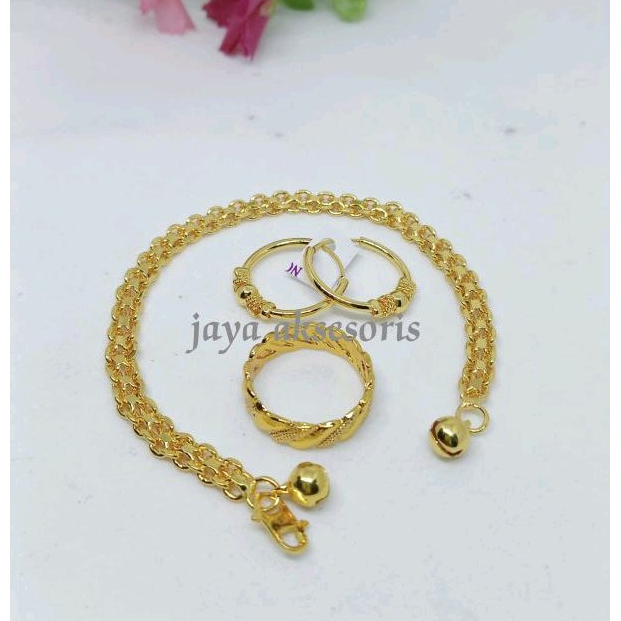 GELANG SET FREE ANTING GIPSI PENTOL/set wanita titanium lapis emas 24k anti iritasi